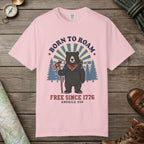 Blossom color unisex graphic t-shirt with "Born To Roam" design