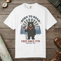 White color unisex graphic t-shirt with "Born To Roam" design