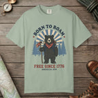 Bay color unisex graphic t-shirt with "Born To Roam" design