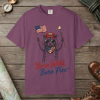 Berry color unisex graphic t-shirt with "Born Wild Raccoon" design