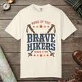 Ivory color unisex graphic t-shirt with "Brave Hikers" design