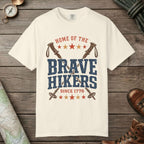 Ivory color unisex graphic t-shirt with "Brave Hikers" design