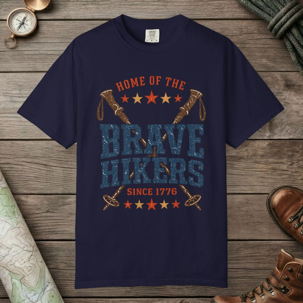 True Navy color unisex graphic t-shirt with "Brave Hikers" design