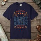 True Navy color unisex graphic t-shirt with "Brave Hikers" design