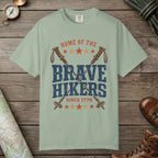 Bay color unisex graphic t-shirt with "Brave Hikers" design
