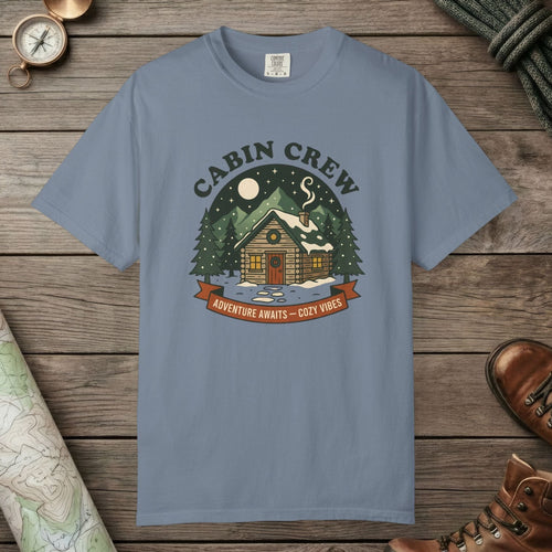 Blue Jean color unisex graphic t-shirt with "Cabin Crew" design
