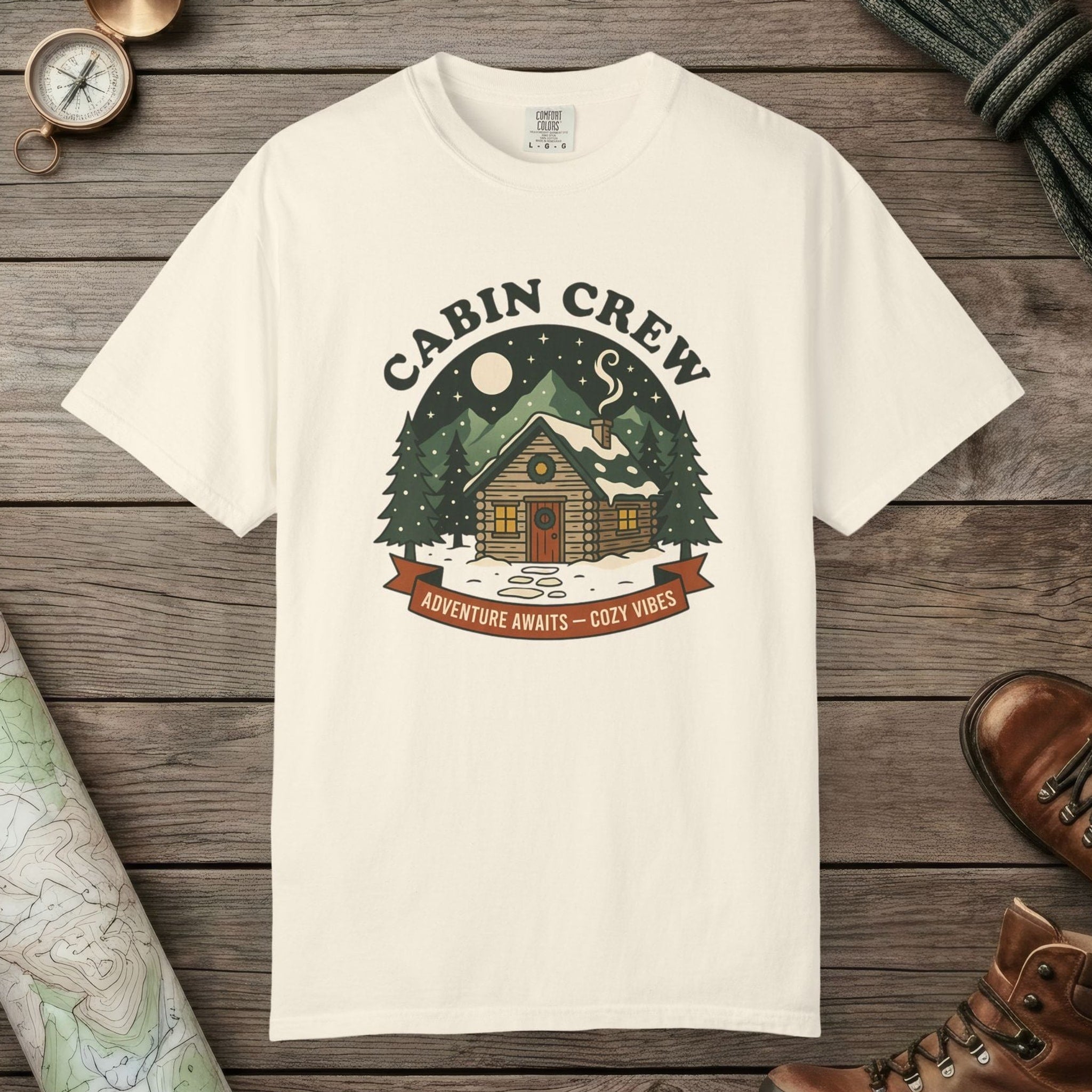 Ivory color unisex graphic t-shirt with "Cabin Crew" design