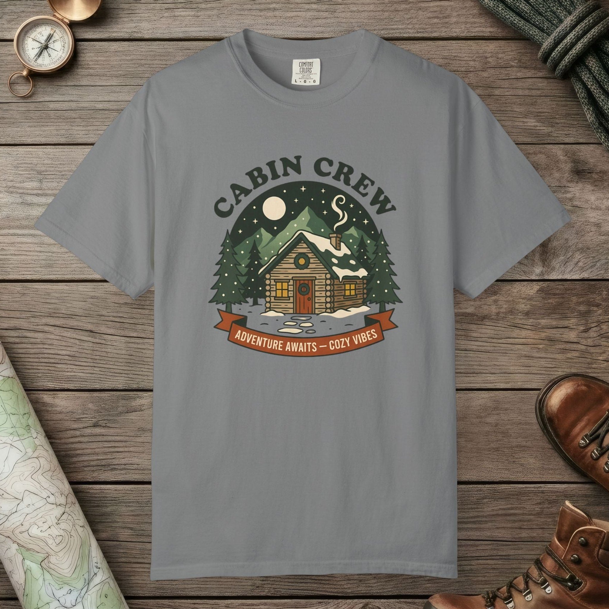 Grey color unisex graphic t-shirt with "Cabin Crew" design
