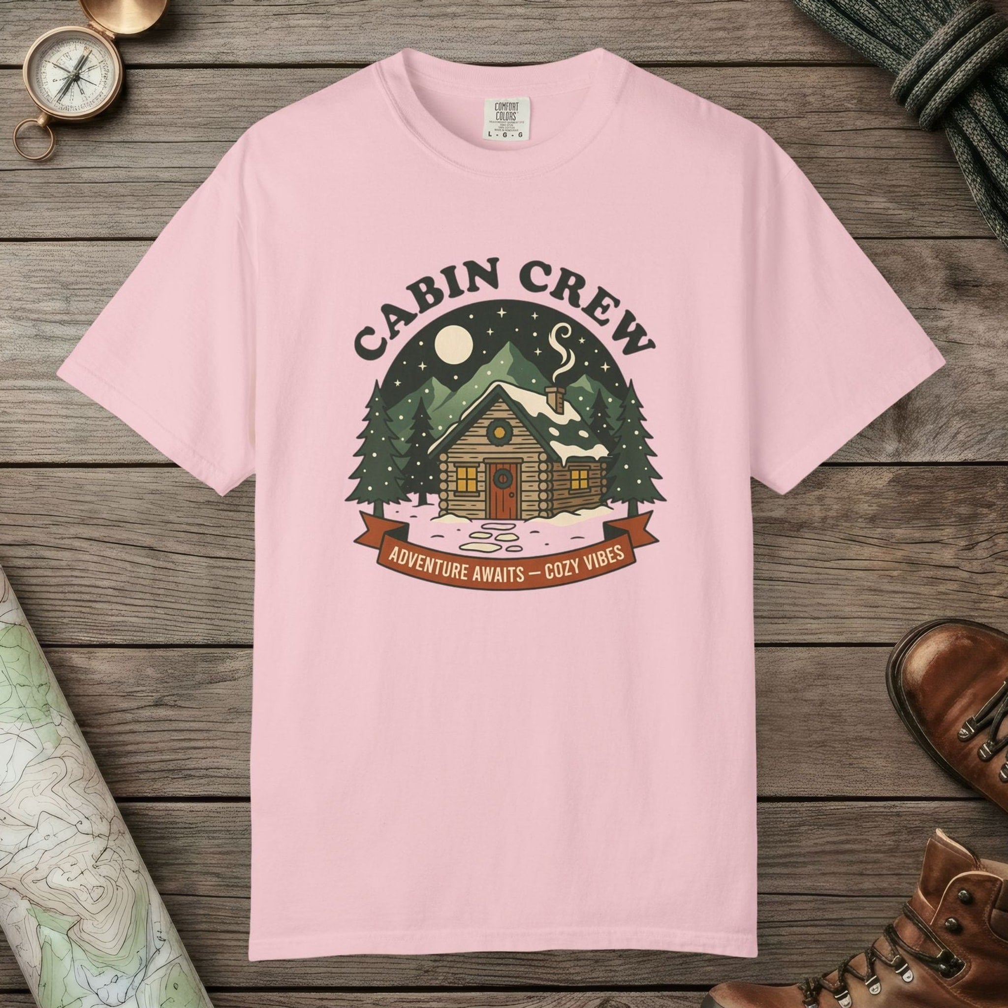 Blossom color unisex graphic t-shirt with "Cabin Crew" design