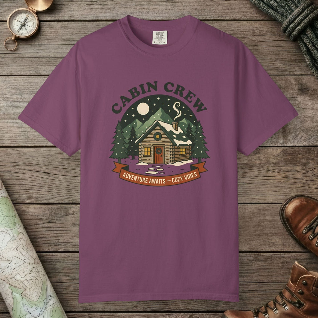 Berry color unisex graphic t-shirt with "Cabin Crew" design