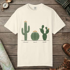 Ivory color unisex graphic t-shirt with "Cactus Botanical Study" design
