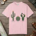Blossom color unisex graphic t-shirt with "Cactus Botanical Study" design