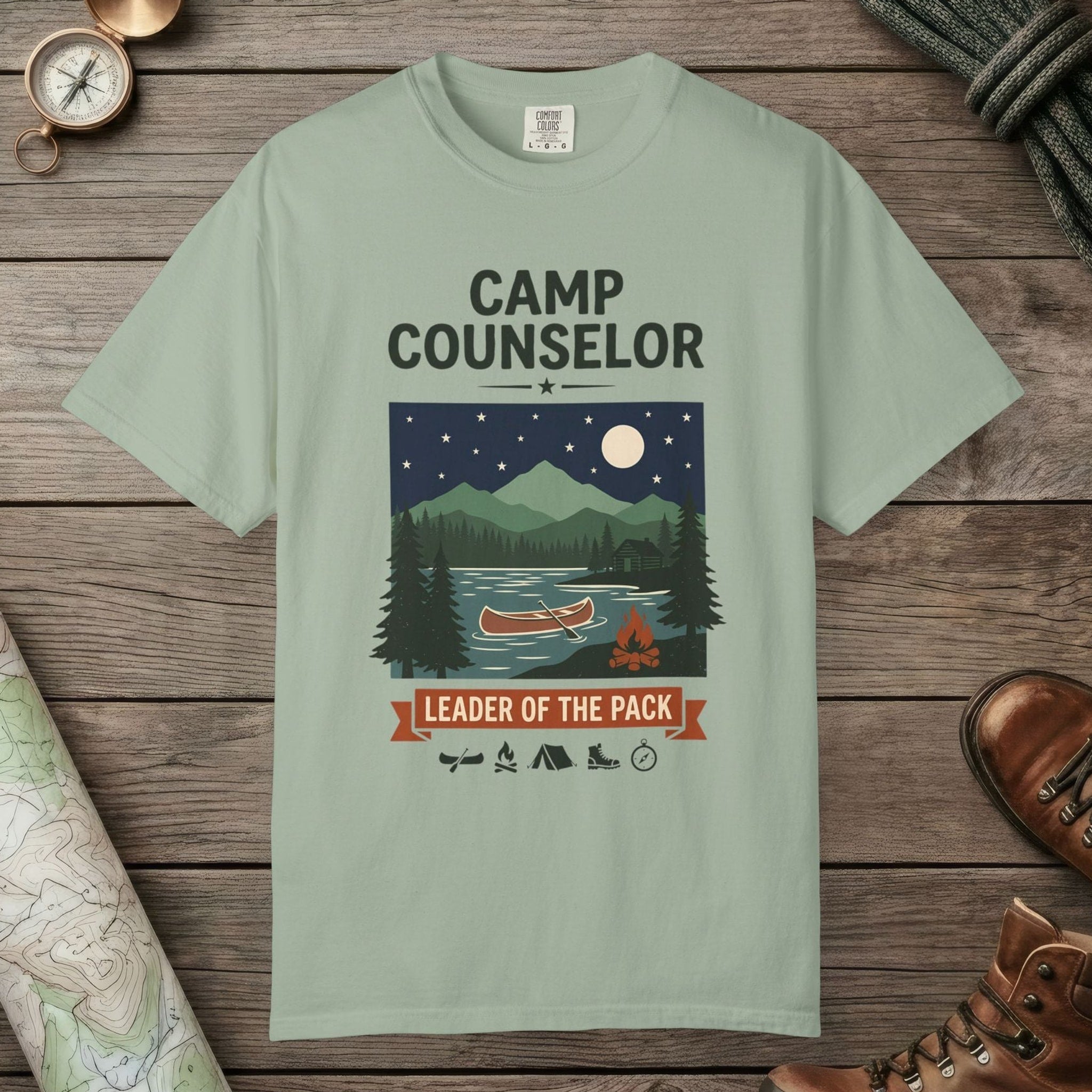 Bay color unisex graphic t-shirt with "Camp Counselor" design
