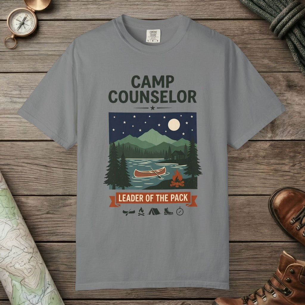 Grey color unisex graphic t-shirt with "Camp Counselor" design