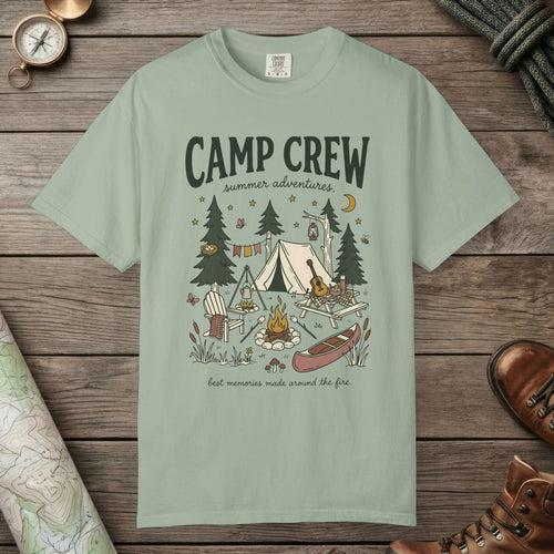 Bay color unisex graphic t-shirt with "Camp Crew" design
