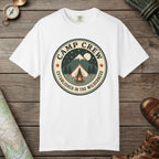 White color unisex graphic t-shirt with "Camp Crew" design