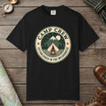 Black color unisex graphic t-shirt with "Camp Crew" design