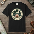 Black color unisex graphic t-shirt with "Camp Crew" design