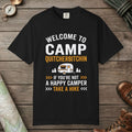 Black color unisex graphic t-shirt with "Camp Quitcherbitchin" design