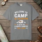 Grey color unisex graphic t-shirt with "Camp Quitcherbitchin" design