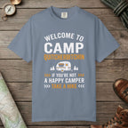 Blue Jean color unisex graphic t-shirt with "Camp Quitcherbitchin" design