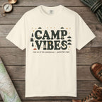 Ivory color unisex graphic t-shirt with "Camp Vibes" design