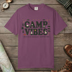 Berry color unisex graphic t-shirt with "Camp Vibes" design