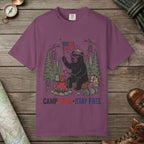 Berry color unisex graphic t-shirt with "Camp Wild Bear" design