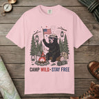 Blossom color unisex graphic t-shirt with "Camp Wild Bear" design
