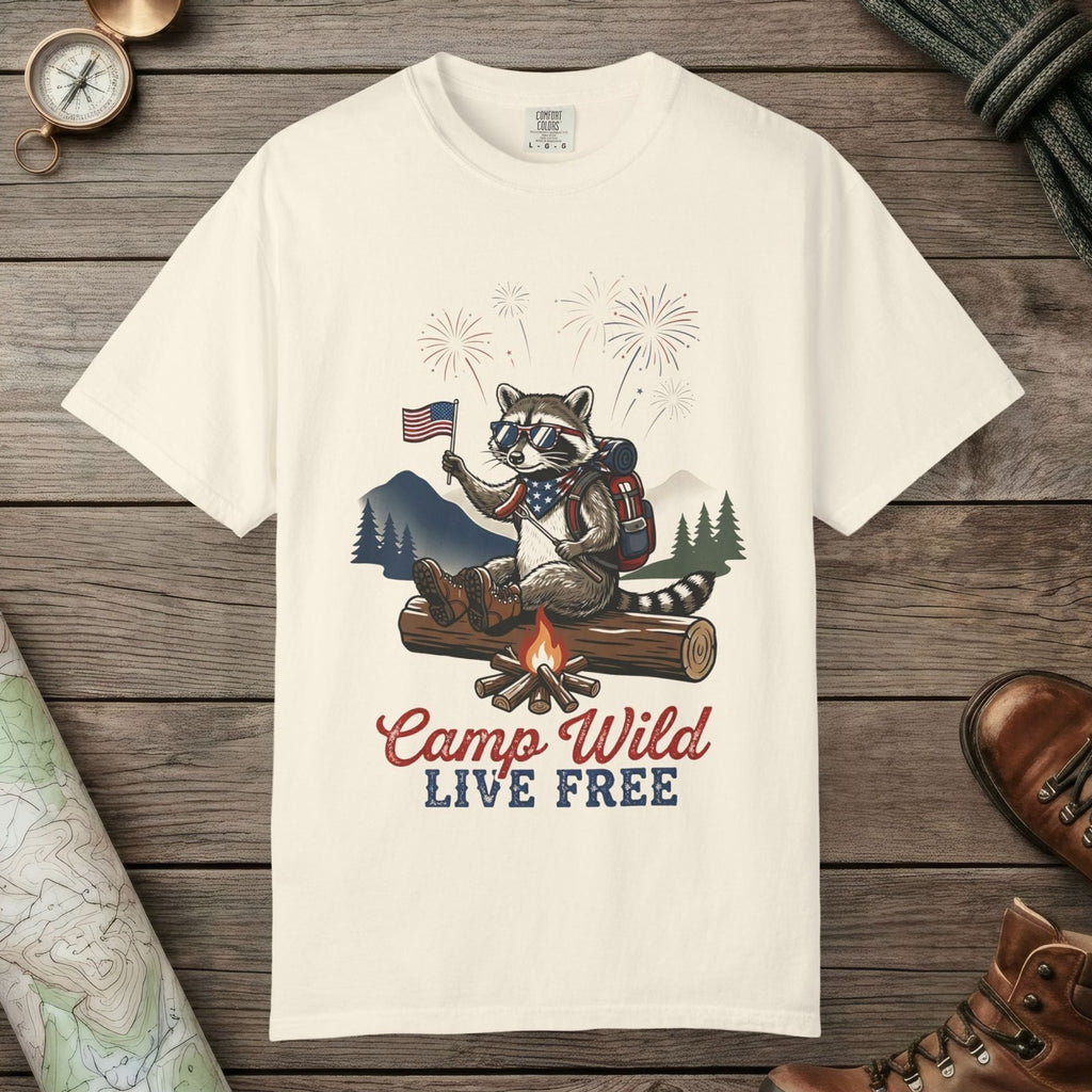 Ivory color unisex graphic t-shirt with "Camp Wild" design