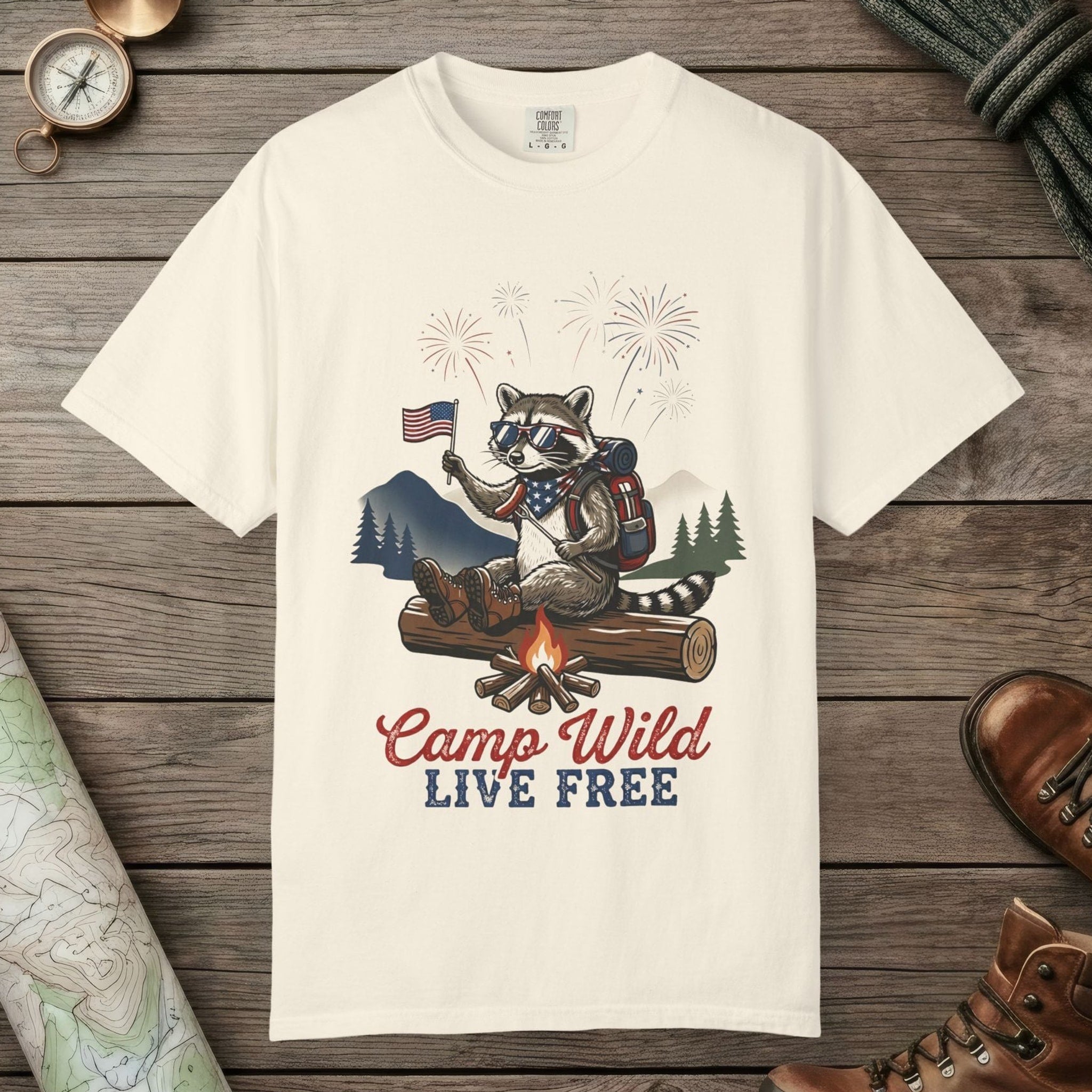 Ivory color unisex graphic t-shirt with "Camp Wild" design