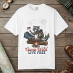 White color unisex graphic t-shirt with "Camp Wild" design