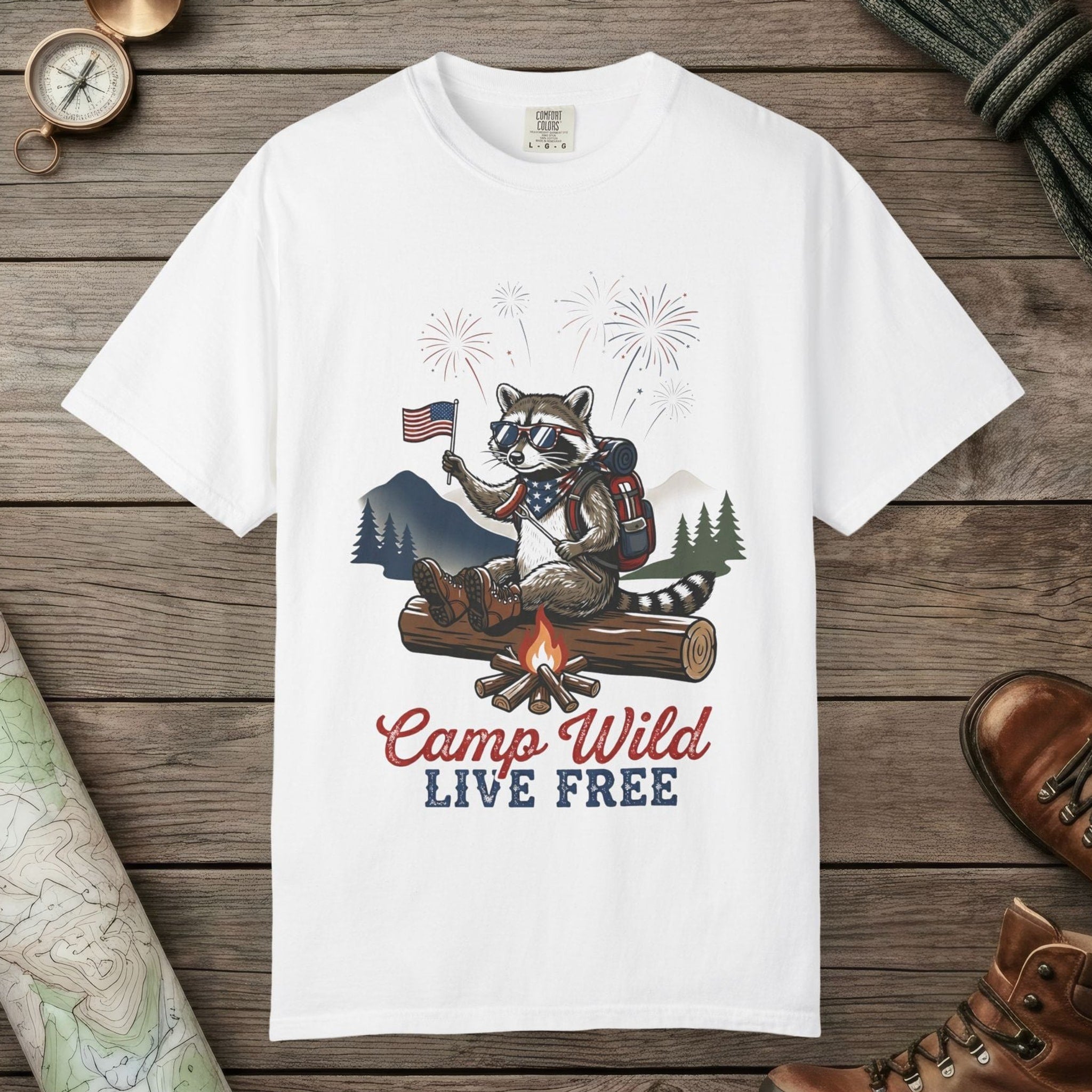 White color unisex graphic t-shirt with "Camp Wild" design
