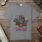 Grey color unisex graphic t-shirt with "Camp Wild" design