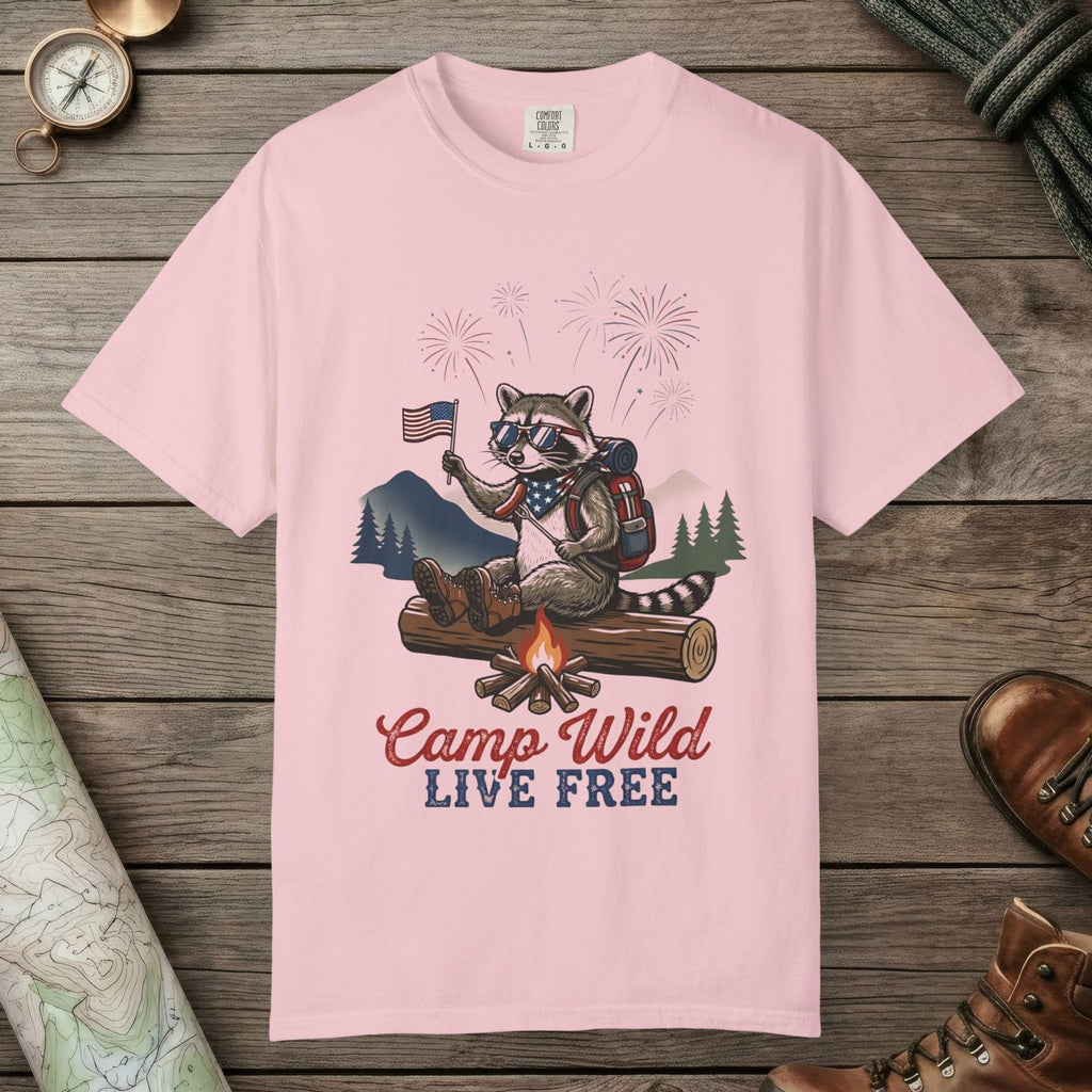 Blossom color unisex graphic t-shirt with "Camp Wild" design