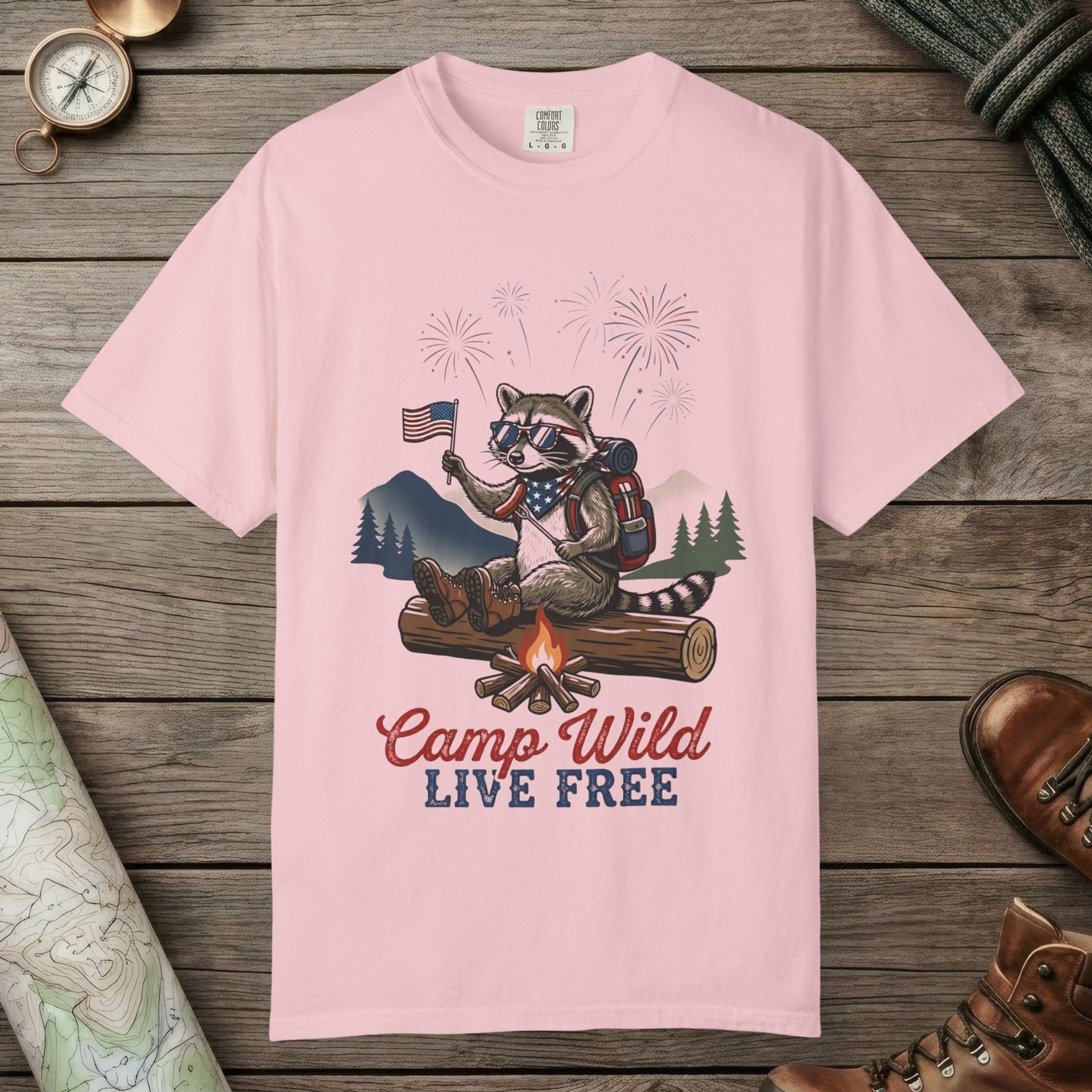 Blossom color unisex graphic t-shirt with "Camp Wild" design