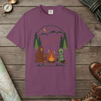 Berry color unisex graphic t-shirt with "Campfire Friends" design
