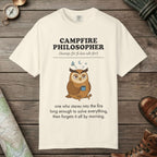 Ivory color unisex graphic t-shirt with "Campfire Philosopher Definition" design