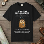 Black color unisex graphic t-shirt with "Campfire Philosopher Definition" design