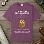 Berry color unisex graphic t-shirt with "Campfire Philosopher Definition" design