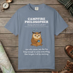 Blue Jean color unisex graphic t-shirt with "Campfire Philosopher Definition" design