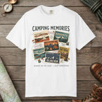 White color unisex graphic t-shirt with "Camping Memories" design