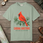 Bay color unisex graphic t-shirt with "Cardinal on Pine" design