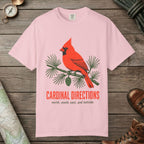 Blossom color unisex graphic t-shirt with "Cardinal on Pine" design