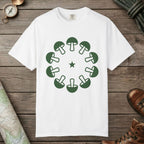 White color unisex graphic t-shirt with "Celestial Mushroom Ring" design
