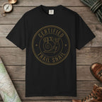 Black color unisex graphic t-shirt with "Certified Trail Snail" design