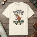 Ivory color unisex graphic t-shirt with "Check Engine" design