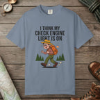 Blue Jean color unisex graphic t-shirt with "Check Engine" design