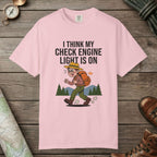 Blossom color unisex graphic t-shirt with "Check Engine" design