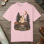 Blossom color unisex graphic t-shirt with "Crossing After Midnight" design